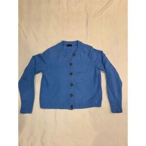 Gap Womens Blue Button Front Crewneck Cardigan Sweater Size Medium Ribbed Trim
